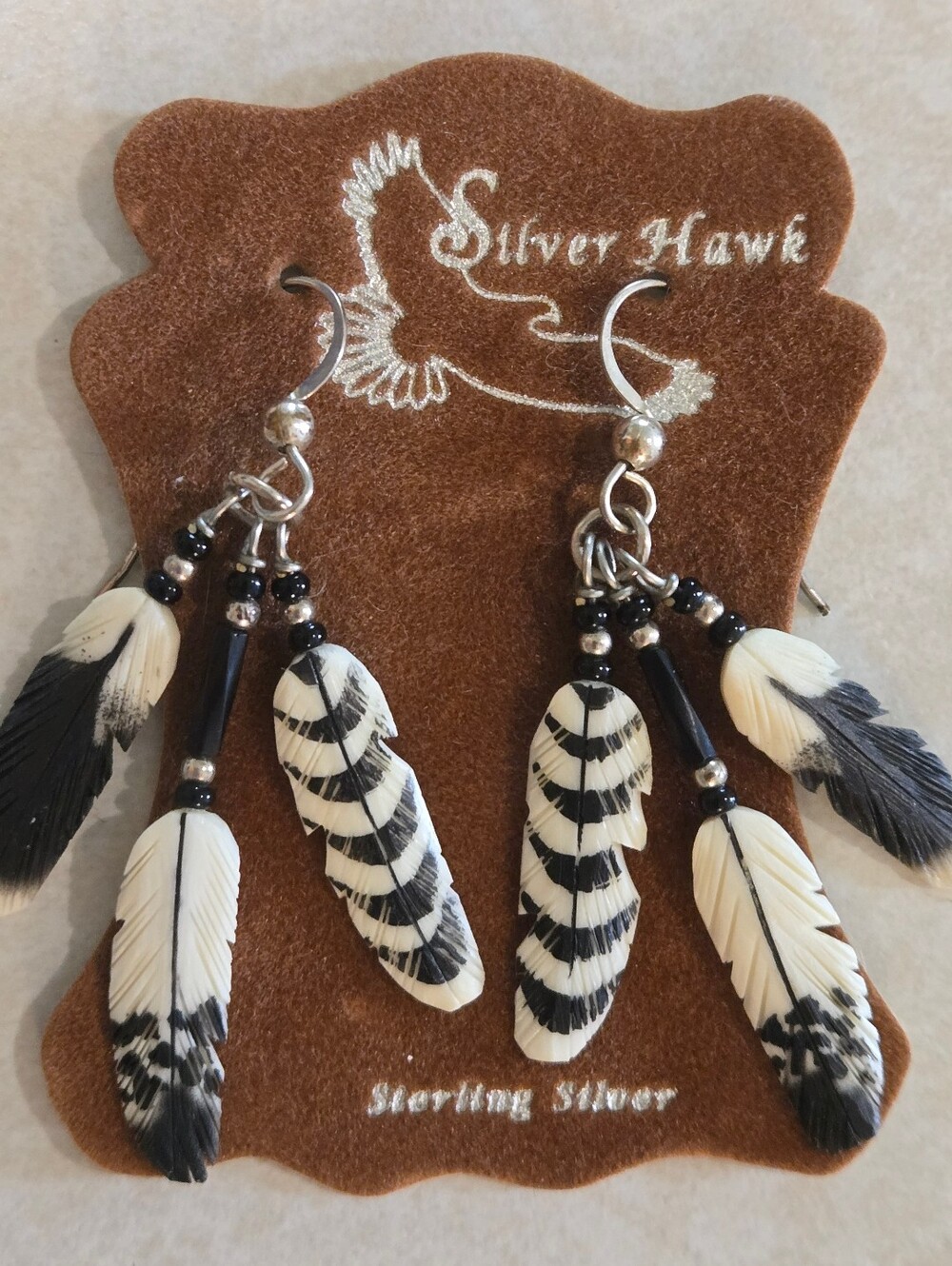 Silver Hawk OOAK Handmade .925 Sterling Silver & Animal Bone Dangle Earrings